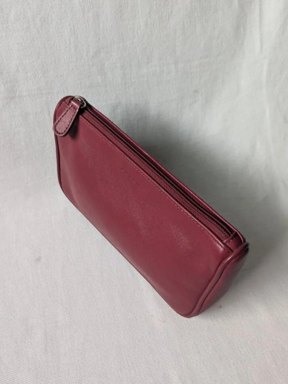 Vintage Coach Burgundy Leather Cosmetic Case Pouch Clutch